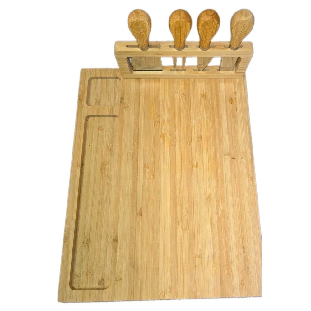RoyalHouse Bamboo Cheese Board Set Charcuterie Platter Knife Set Serving Tray